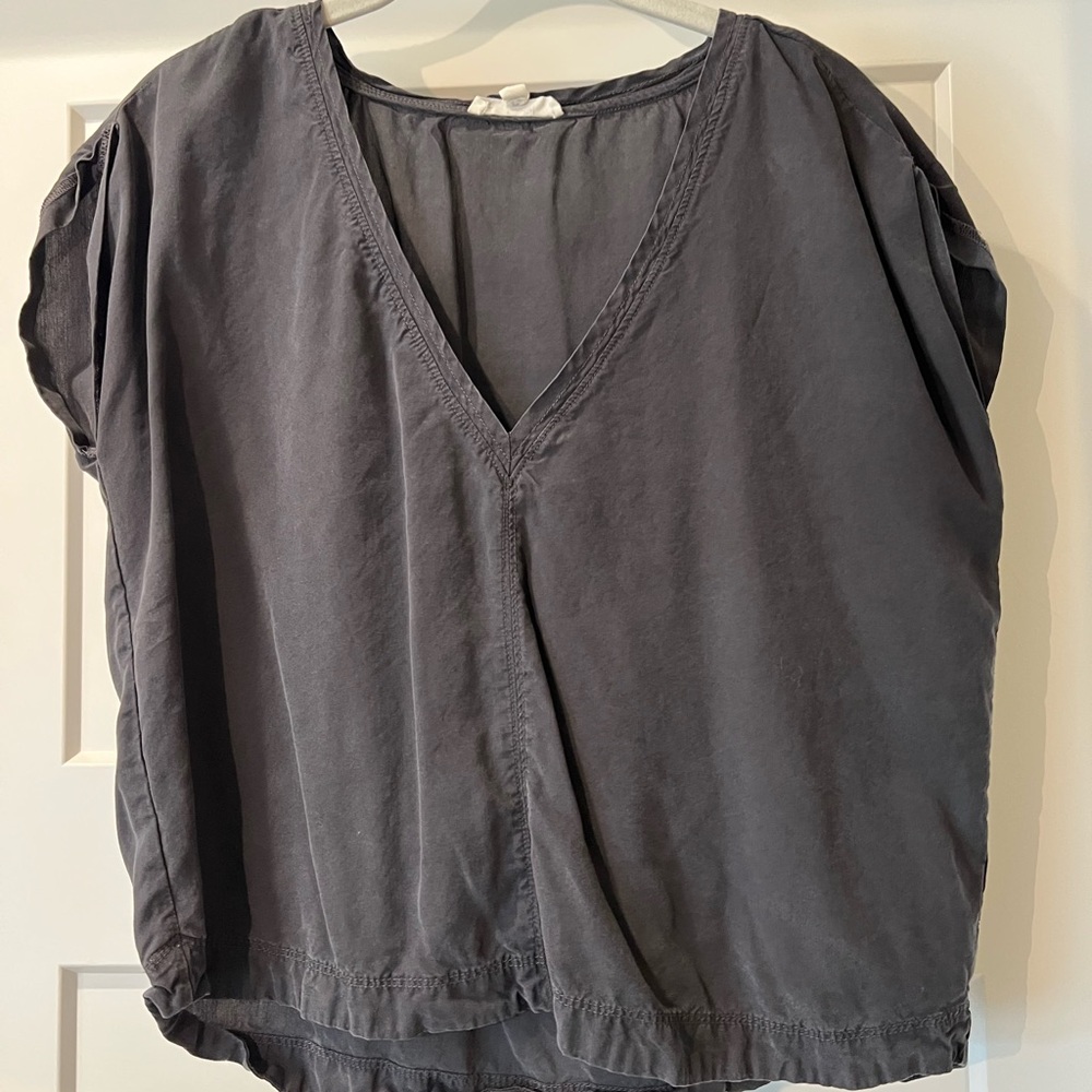 Gray V-Neck Women's Top